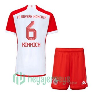 Bayern Munich (Kimmich 6) Kids Soccer Jerseys Home White Red 2023/2024