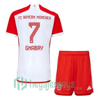 Bayern Munich (Gnabry 7) Kids Soccer Jerseys Home White Red 2023/2024