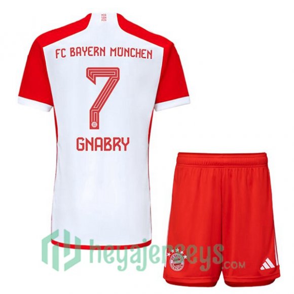 Bayern Munich (Gnabry 7) Kids Soccer Jerseys Home White Red 2023/2024