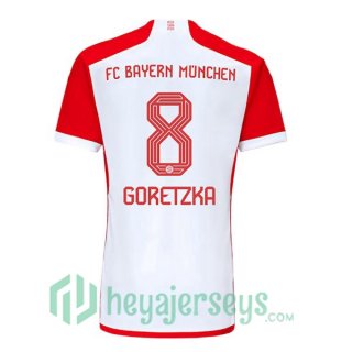 Bayern Munich (Goretzka 8) Soccer Jerseys Home White Red 2023/2024