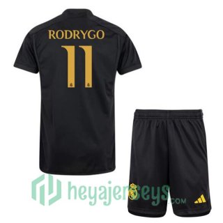 Real Madrid (Rodrygo 11) Kids Soccer Jerseys Third Black 2023/2024