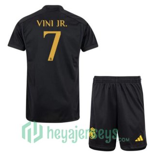 Real Madrid (Vini Jr. 7) Kids Soccer Jerseys Third Black 2023/2024
