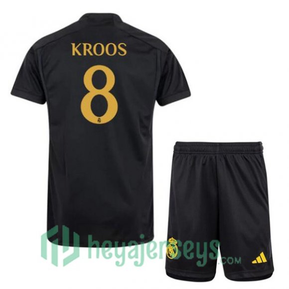 Real Madrid (Kroos 8) Kids Soccer Jerseys Third Black 2023/2024