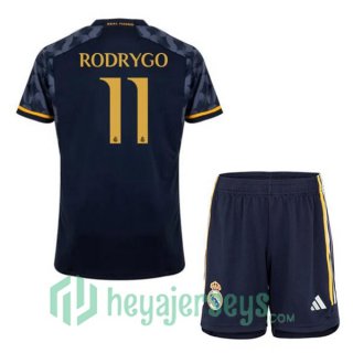 Real Madrid (Rodrygo 11) Kids Soccer Jerseys Away Blue Royal 2023/2024