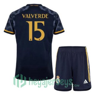 Real Madrid (Valverde 15) Kids Soccer Jerseys Away Blue Royal 2023/2024