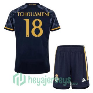 Real Madrid (Tchouameni 18) Kids Soccer Jerseys Away Blue Royal 2023/2024
