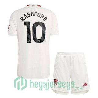 Manchester United (Rashford 10) Kids Soccer Jerseys Third White 2023/2024