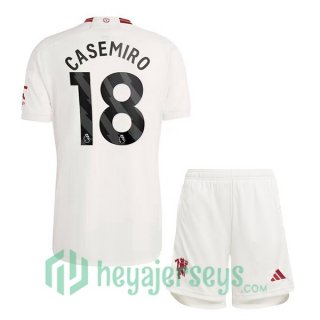 Manchester United (Casemiro 18) Kids Soccer Jerseys Third White 2023/2024