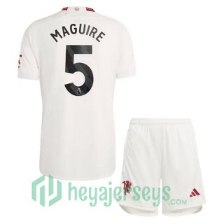 Manchester United (Maguire 5) Kids Soccer Jerseys Third White 2023/2024