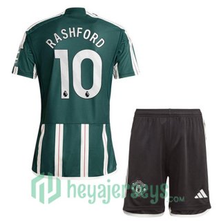Manchester United (Rashford 10) Kids Soccer Jerseys Away Green 2023/2024