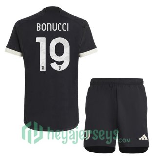 Juventus (BONUCCI 19) Kids Juventus Soccer Jerseys Third Black 2023/2024