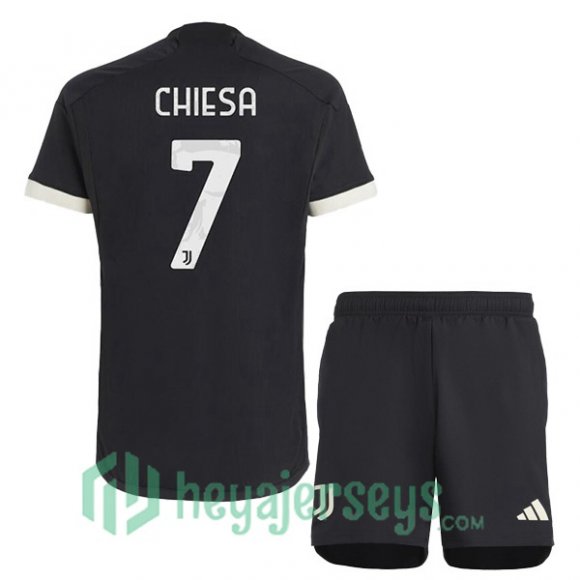 Juventus (CHIESA 7) Kids Juventus Soccer Jerseys Third Black 2023/2024