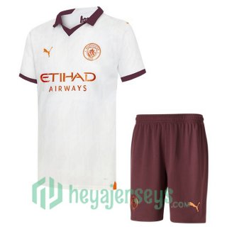 Manchester City Kids Soccer Jerseys Away White 2023/2024