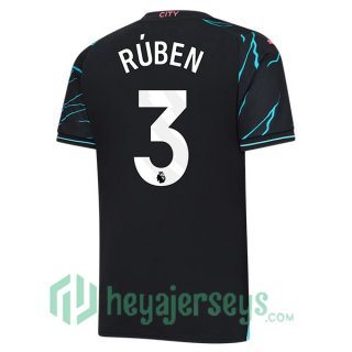 Manchester City (Ruben Dias 3) Soccer Jerseys Third Blue Black 2023/2024