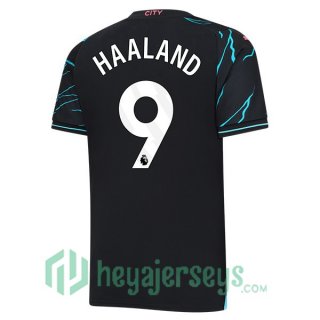 Manchester City (Erling Haaland 9) Soccer Jerseys Third Blue Black 2023/2024