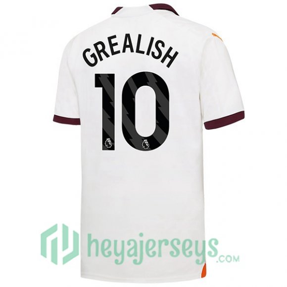 Manchester City (Jack Grealish 10) Soccer Jerseys Away White 2023/2024