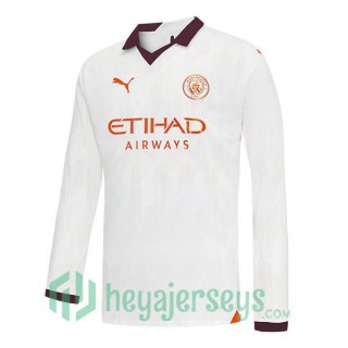 Manchester City Soccer Jerseys Away Long Sleeve White 2023/2024