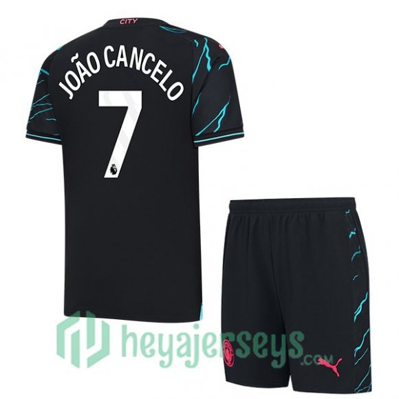 Manchester City (João Cancelo 7) Kids Soccer Jerseys Third Blue Black 2023/2024