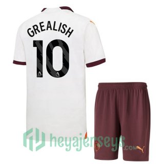 Manchester City (Jack Grealish 10) Kids Soccer Jerseys Away White 2023/2024