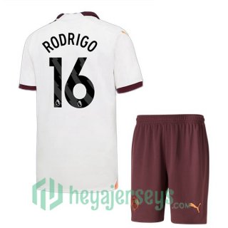 Manchester City (Rodrigo 16) Kids Soccer Jerseys Away White 2023/2024