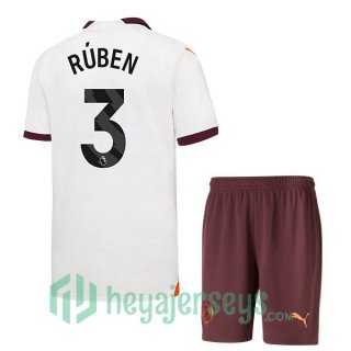 Manchester City (Ruben Dias 3) Kids Soccer Jerseys Away White 2023/2024