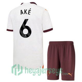 Manchester City (Nathan Ake 6) Kids Soccer Jerseys Away White 2023/2024