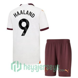 Manchester City (Erling Haaland 9) Kids Soccer Jerseys Away White 2023/2024