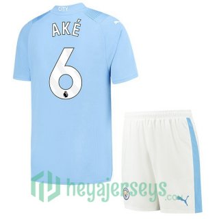 Manchester City (Nathan Ake 6) Kids Soccer Jerseys Home Blue 2023/2024