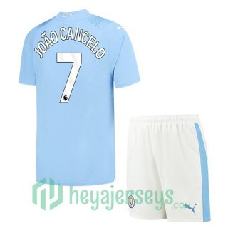 Manchester City (João Cancelo 7) Kids Soccer Jerseys Home Blue 2023/2024