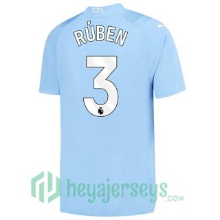 Manchester City (Ruben Dias 3) Soccer Jerseys Home Blue 2023/2024