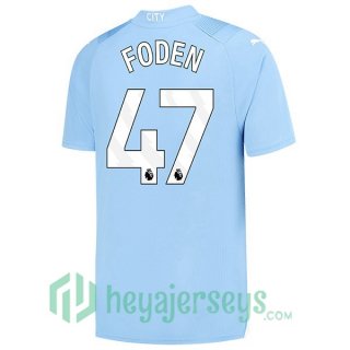 Manchester City (Phil Foden 47) Soccer Jerseys Home Blue 2023/2024