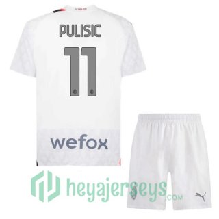 AC Milan (Pulisic 11) Kids Soccer Jerseys Away White 2023/2024
