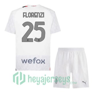 AC Milan (Florenzi 25) Kids Soccer Jerseys Away White 2023/2024