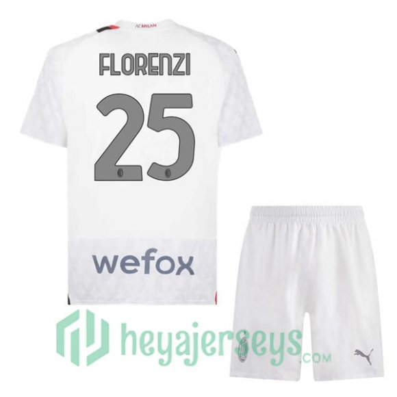 AC Milan (Florenzi 25) Kids Soccer Jerseys Away White 2023/2024