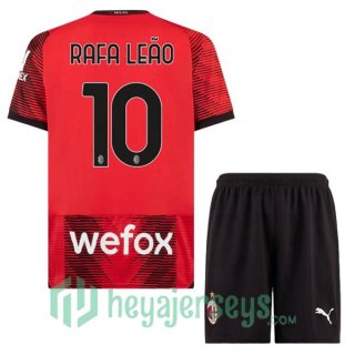 AC Milan (Rafa Leão 10) Kids Soccer Jerseys Home Red 2023/2024