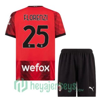 AC Milan (Florenzi 25) Kids Soccer Jerseys Home Red 2023/2024