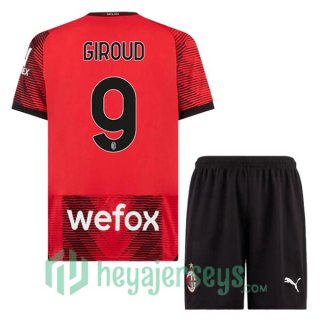 AC Milan (Giroud 9) Kids Soccer Jerseys Home Red 2023/2024