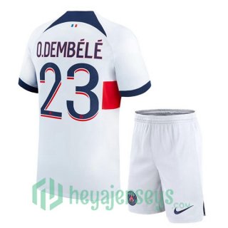 Paris PSG (O.Dembélé 23) Kids Soccer Jerseys Away White 2023/2024