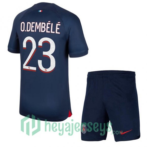 Paris PSG (O.Dembélé 23) Kids Soccer Jerseys Home Blue Royal 2023/2024