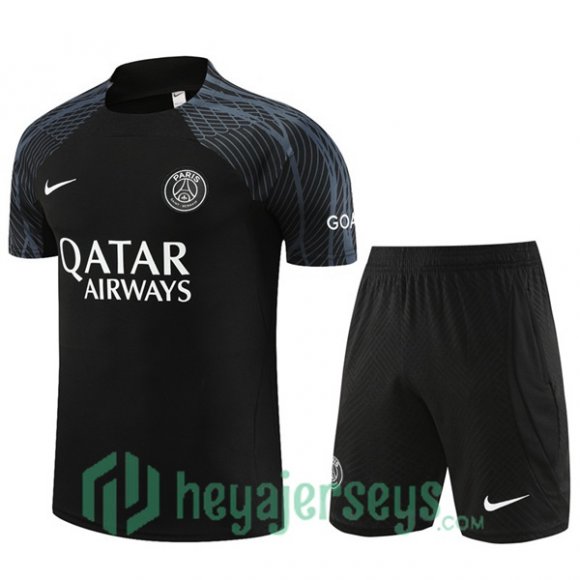 Paris PSG Training T Shirt + Shorts Black 2023/2024