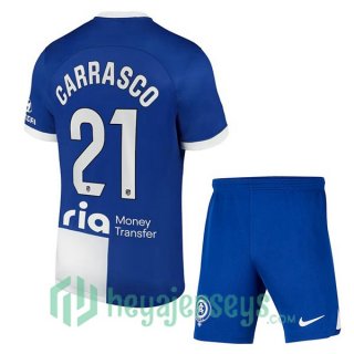 Atletico Madrid (Carrasco 21) Kids Soccer Jerseys Away Blue 2023/2024