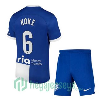 Atletico Madrid (Koke 6) Kids Soccer Jerseys Away Blue 2023/2024