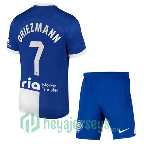 Atletico Madrid (Griezmann 7) Kids Soccer Jerseys Away Blue 2023/2024