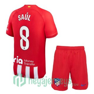 Atletico Madrid (Saúl 8) Kids Soccer Jerseys Home Red 2023/2024