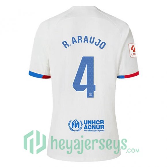 FC Barcelona (R. ARAUJO 4) Soccer Jerseys Away White 2023/2024