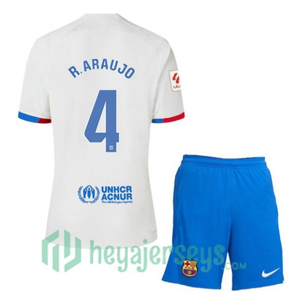 FC Barcelona (R. ARAUJO 4) Kids Soccer Jerseys Away White 2023/2024