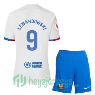 FC Barcelona (LEWANDOWSKI 9) Kids Soccer Jerseys Away White 2023/2024
