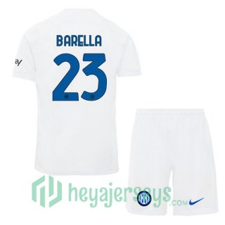 Inter Milan (BARELLA 23) Kids Soccer Jerseys Away White 2023/2024