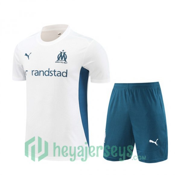 Olympique Marseille Training T-Shirts + Shorts White 2024/2025