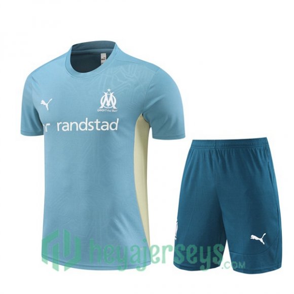 Olympique Marseille Training T-Shirts + Shorts Blue 2024/2025